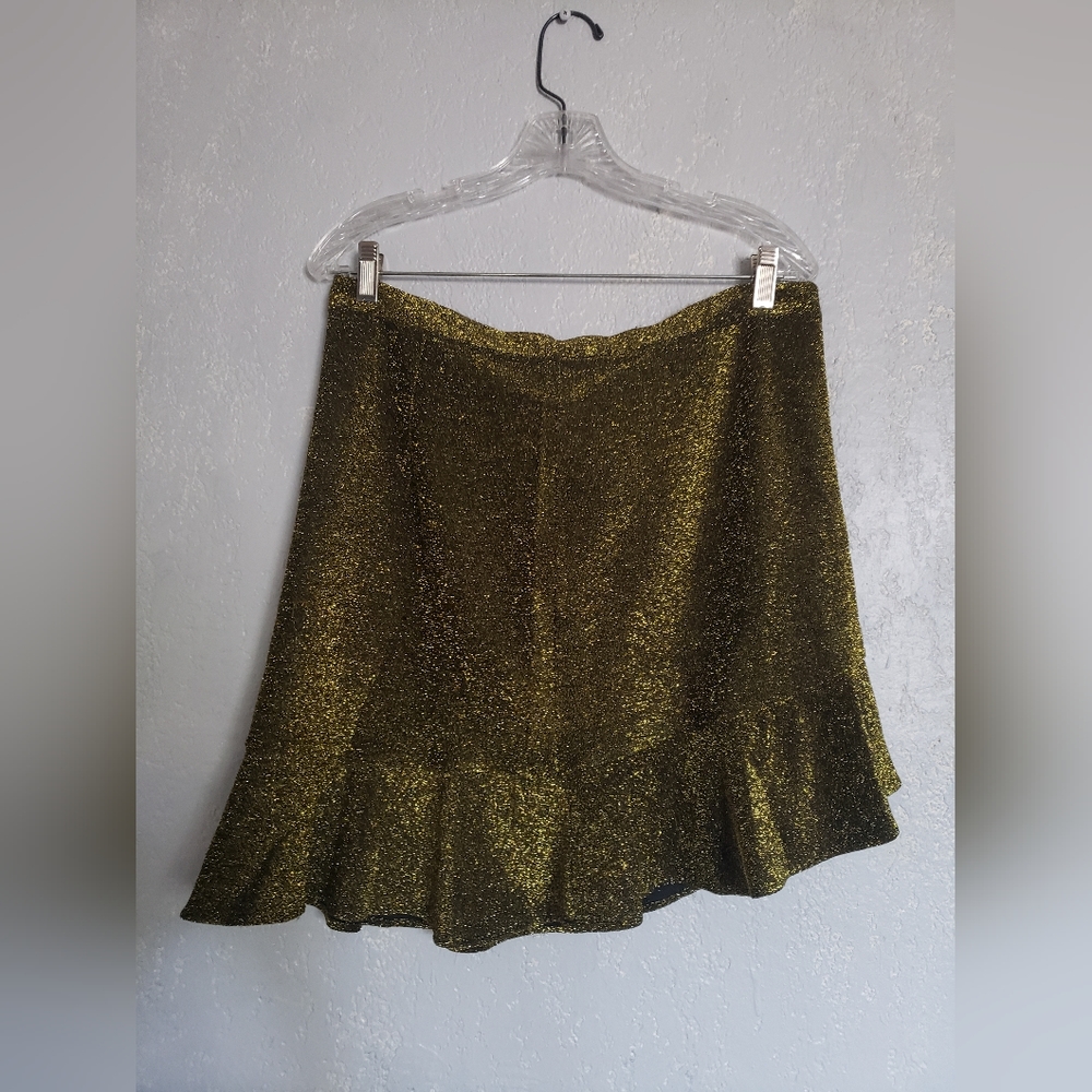 NWT Michael kors women's Ruffles mini gold/black lurex skirt S L
